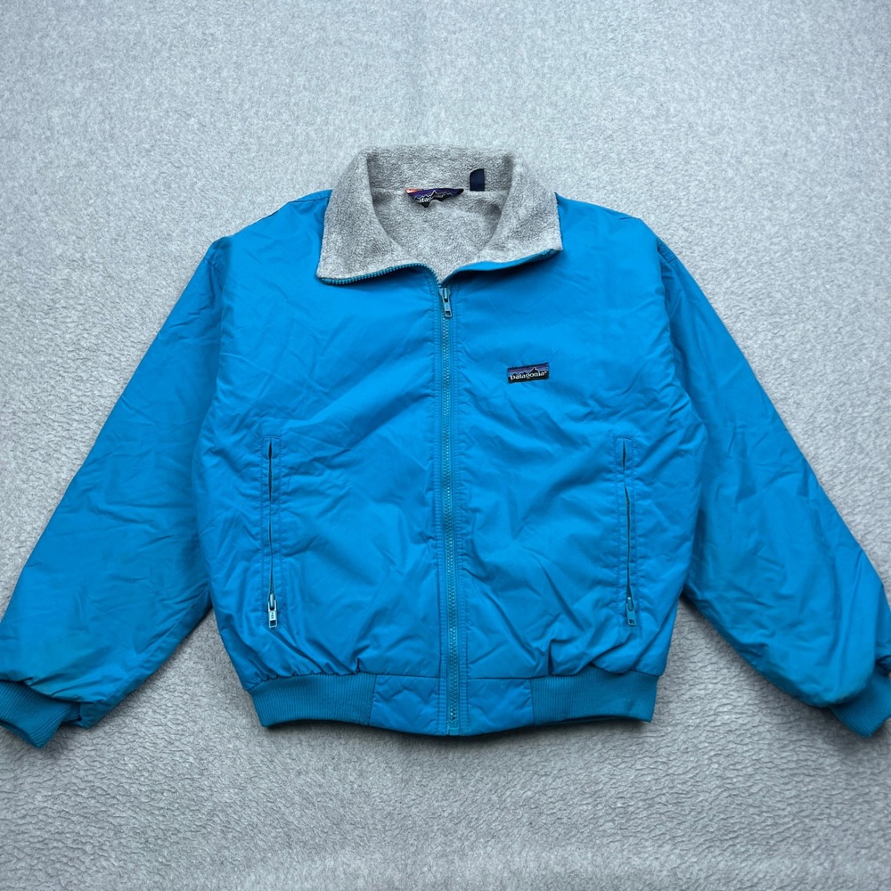 VTG Patagonia Shelled Synchilla Jacket Womens 8 Blue Lined Bomber Zip USA 28119